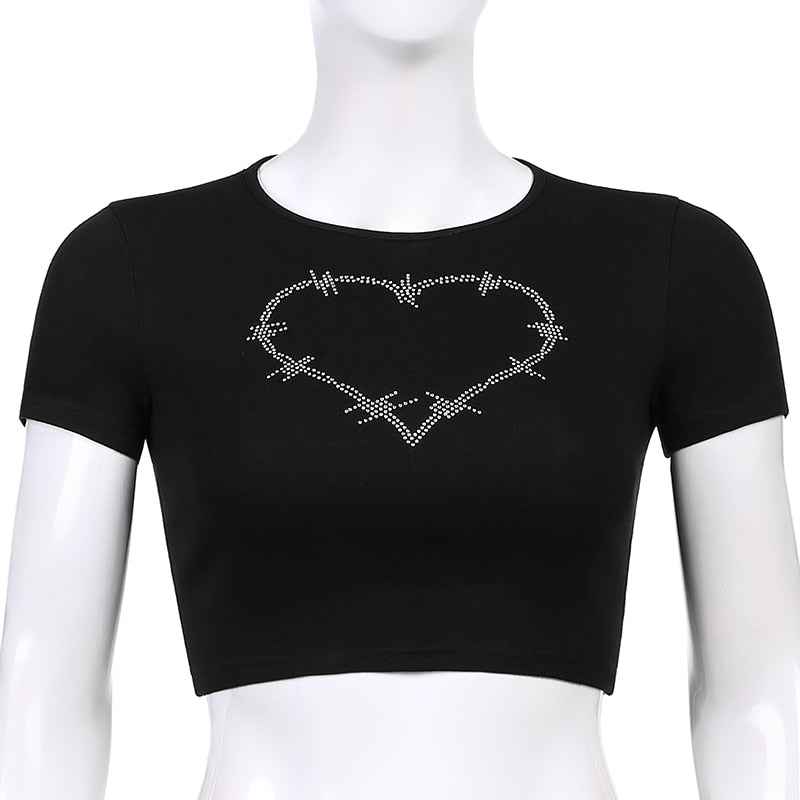 Barbed Wire Rhinestone Crop Top