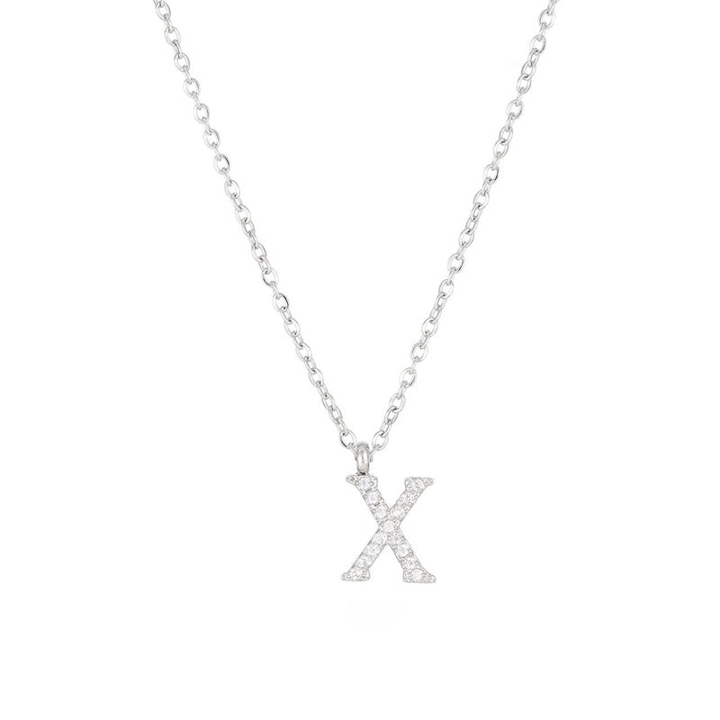 Minimalist Letter 304 Stainless Steel Zircon 16K Gold Plated White Gold Plated Plating Inlay Pendant Necklace