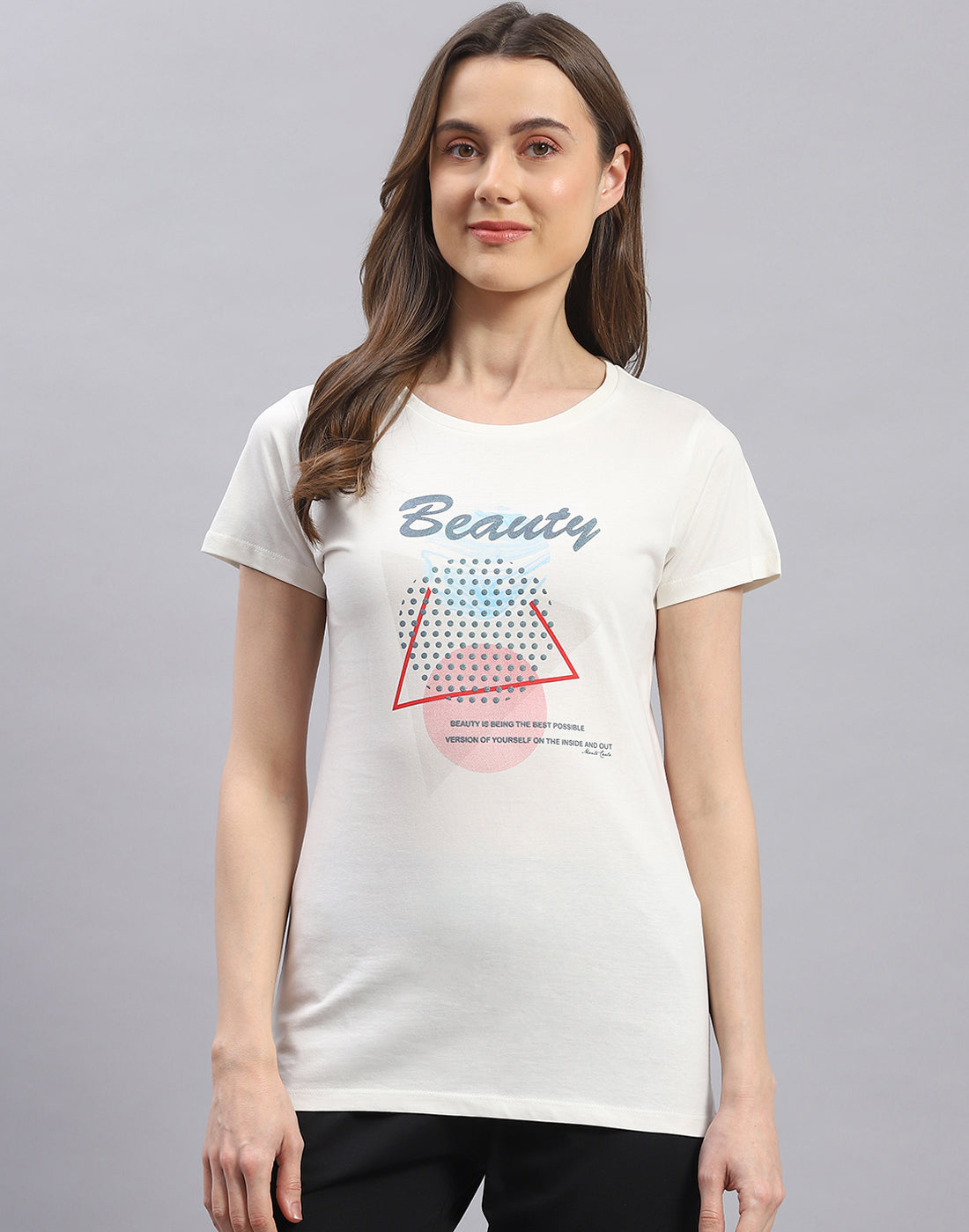 Women Off White & Turquoise Blue Printed Round Neck Half Sleeve Top 2 Pc Set