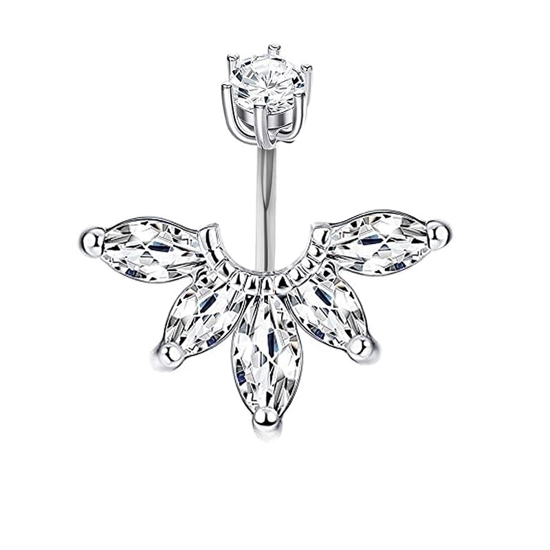 5 Pieces Fashion Water Droplets Stainless Steel Inlay Zircon Belly Ring 5 Pieces