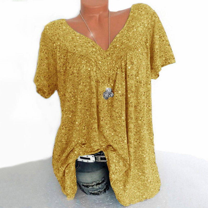 Icone™ Zomers T-shirt met V-hals. losse korte mouwen voor dames