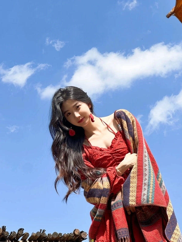 Women's Ethnic Style Color Block Polyester Shawl