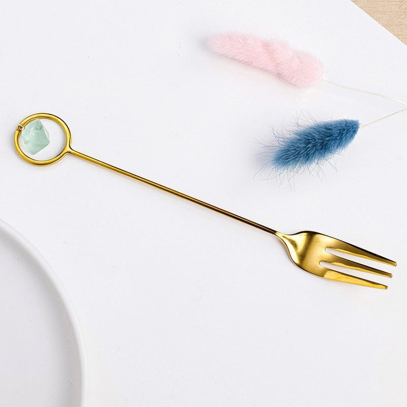 Natural Amethyst Flower Decor Copper Creative Long Handle Spoon