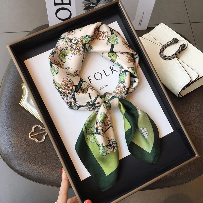 Women's Elegant Minimalist Flower Satin Printing Silk Scarf
