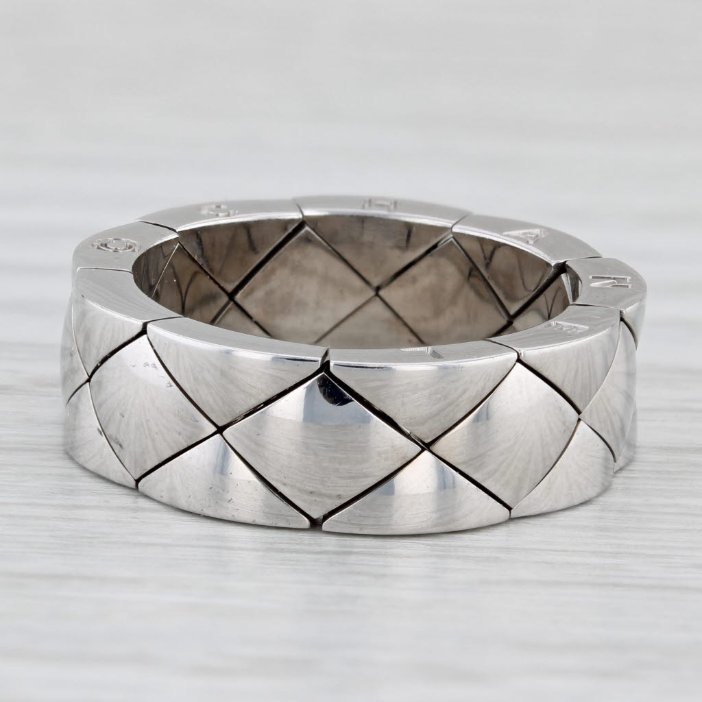 Chanel Matelasse Quilted Coco Crush Mesh Band Ring 18k White Gold Size 9.25
