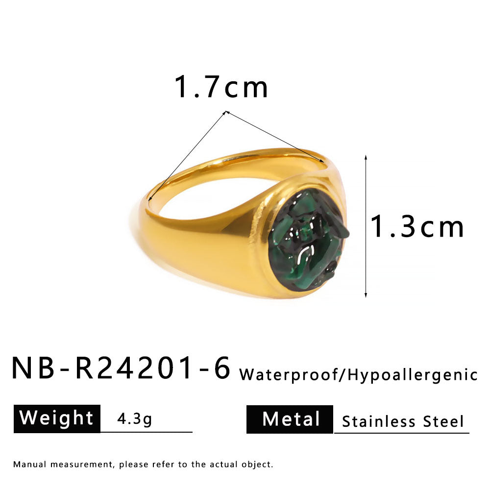 Natural Stone Gravel Stainless Steel Ring Exquisite Simple Titanium Steel Ring For Women