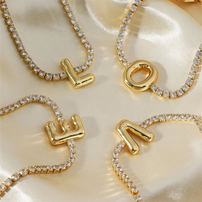 304 Stainless Steel Copper K Gold Plated Minimalist Classic Style Plating Inlay Letter Zircon Bracelets