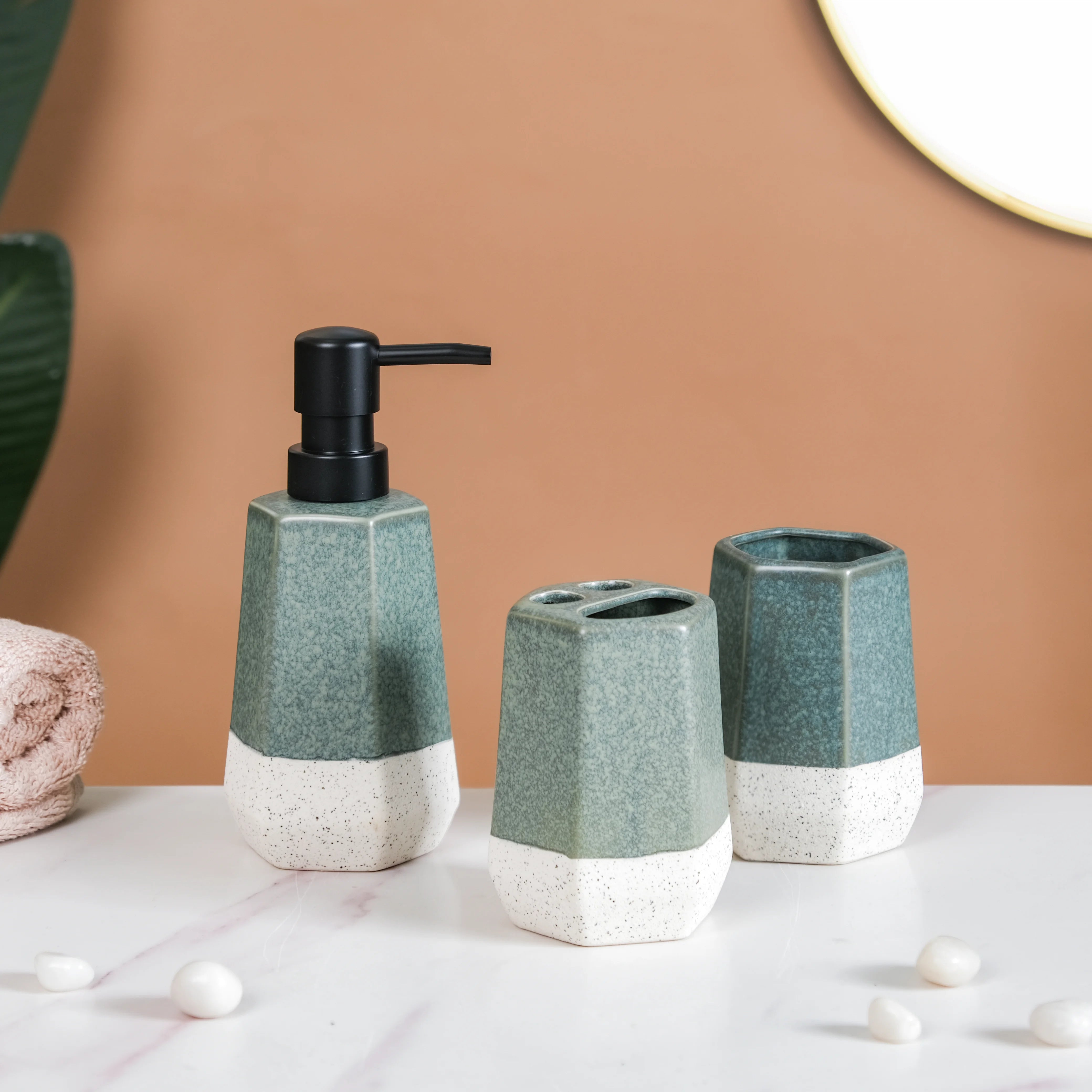 Stoneware Bathroom Accessories Set Of 3