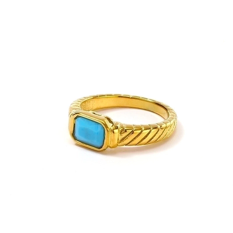 Casual Minimalist Rectangle Titanium Steel Plating Inlay Rhinestones Rings 1 Piece