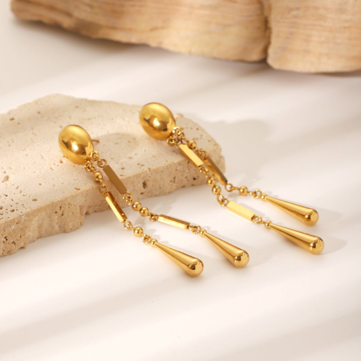 Stainless Steel Oval Earrings Design Round Beads Square Water Drop Tassel Earrings Female Earrings