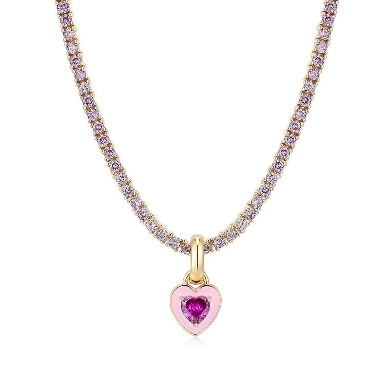 Glass Copper 18K Gold Plated Elegant Modern Style Inlay Geometric Heart Shape Zircon Pendant Necklace