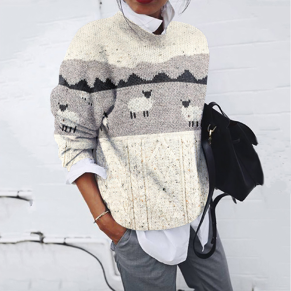 Women's Retro Outdoor Sheep Pattern Sweater