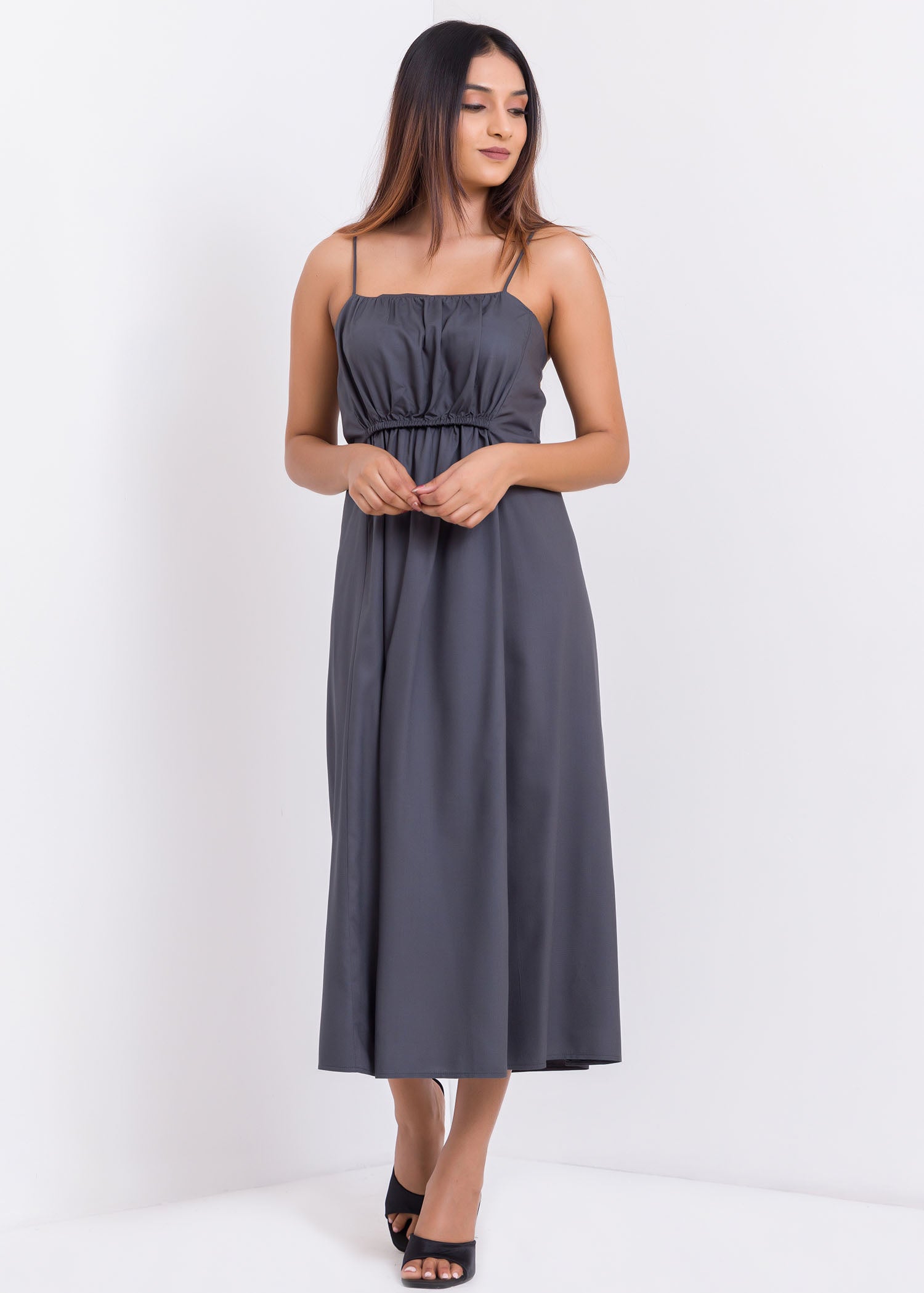 Shirring Detailed Midi Dress