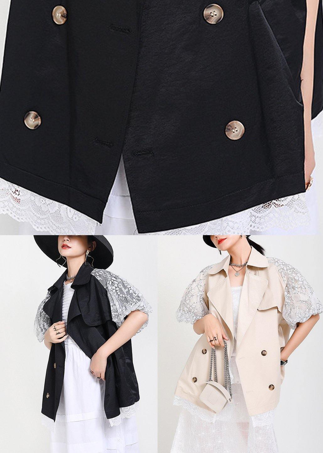 Chic Beige Peter Pan Collar Pockets Jacket Summer