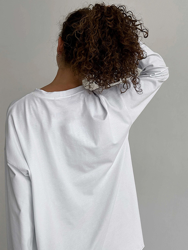 Long Sleeves Loose Solid Color Round-Neck T-Shirts Tops
