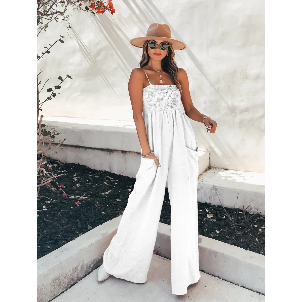 👚SPECIAL SALE 49%-LADIES GATHER TOP WIDE LEG JUMPSUIT