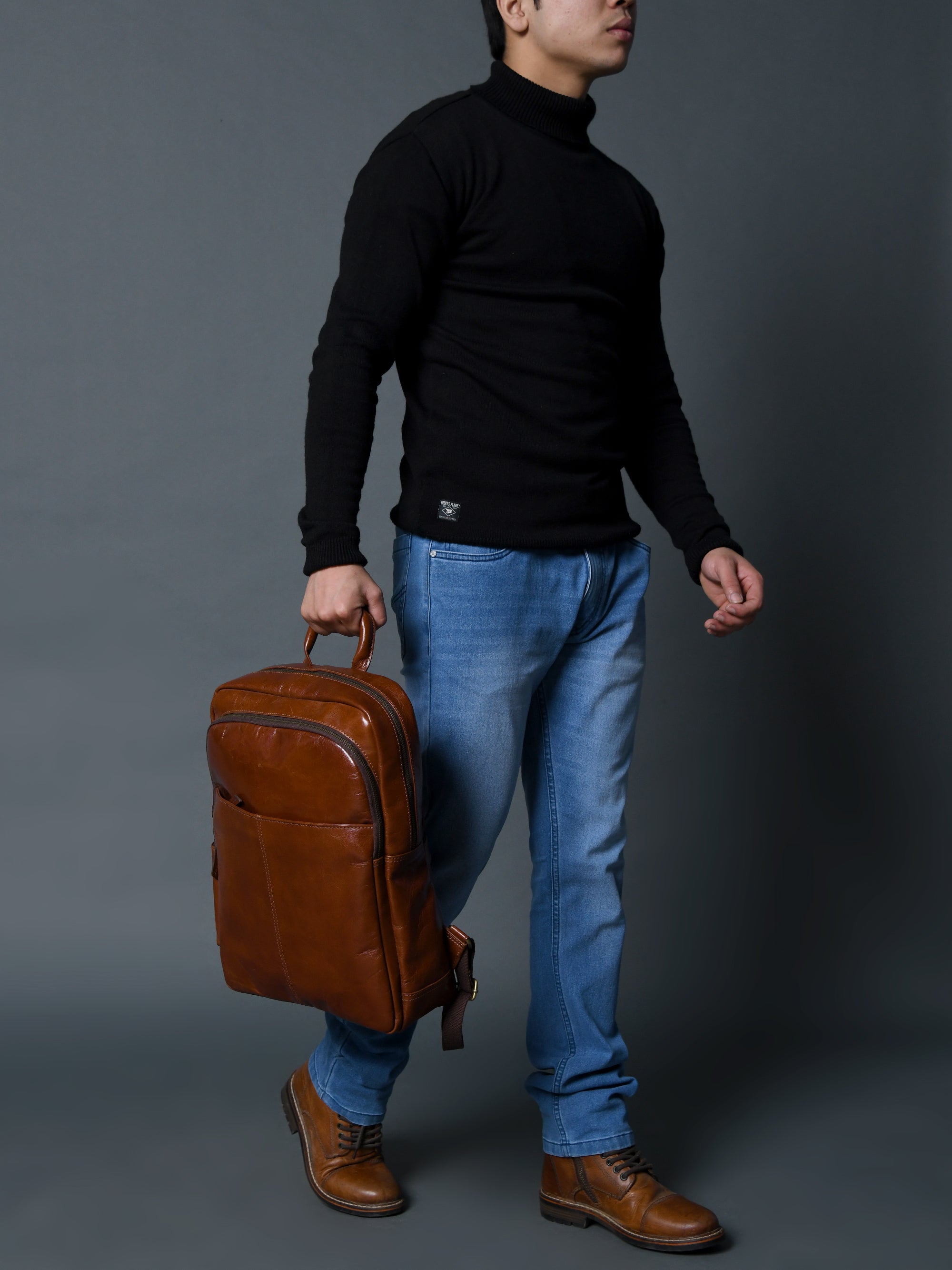 Luxury Italian Leather Backpack. Tan