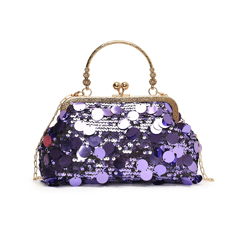 Women's Sequin Solid Color Elegant Streetwear Shell Lock Clasp Shoulder Bag Crossbody Bag