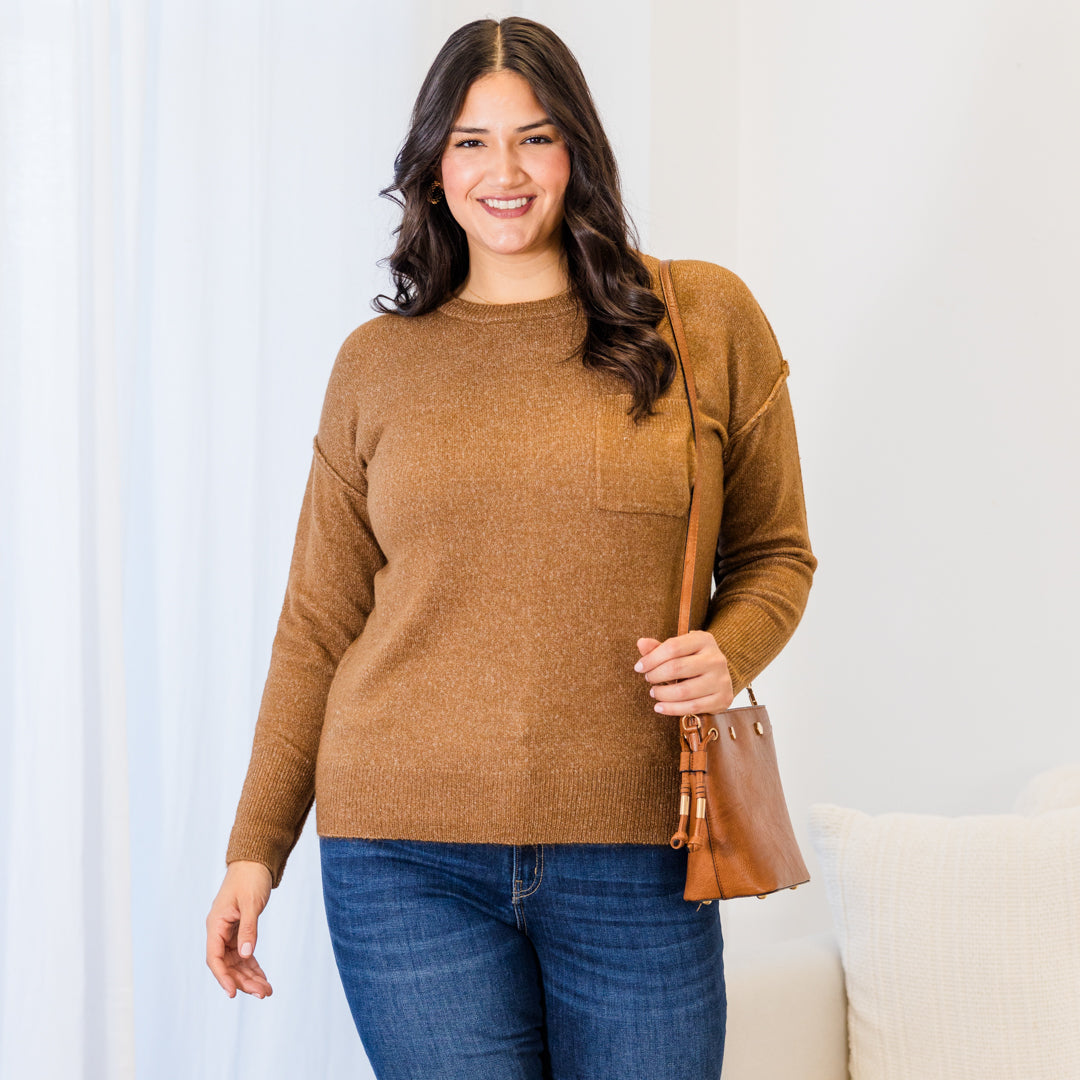 Unwind Your Mind Pullover. Heather Deep Camel