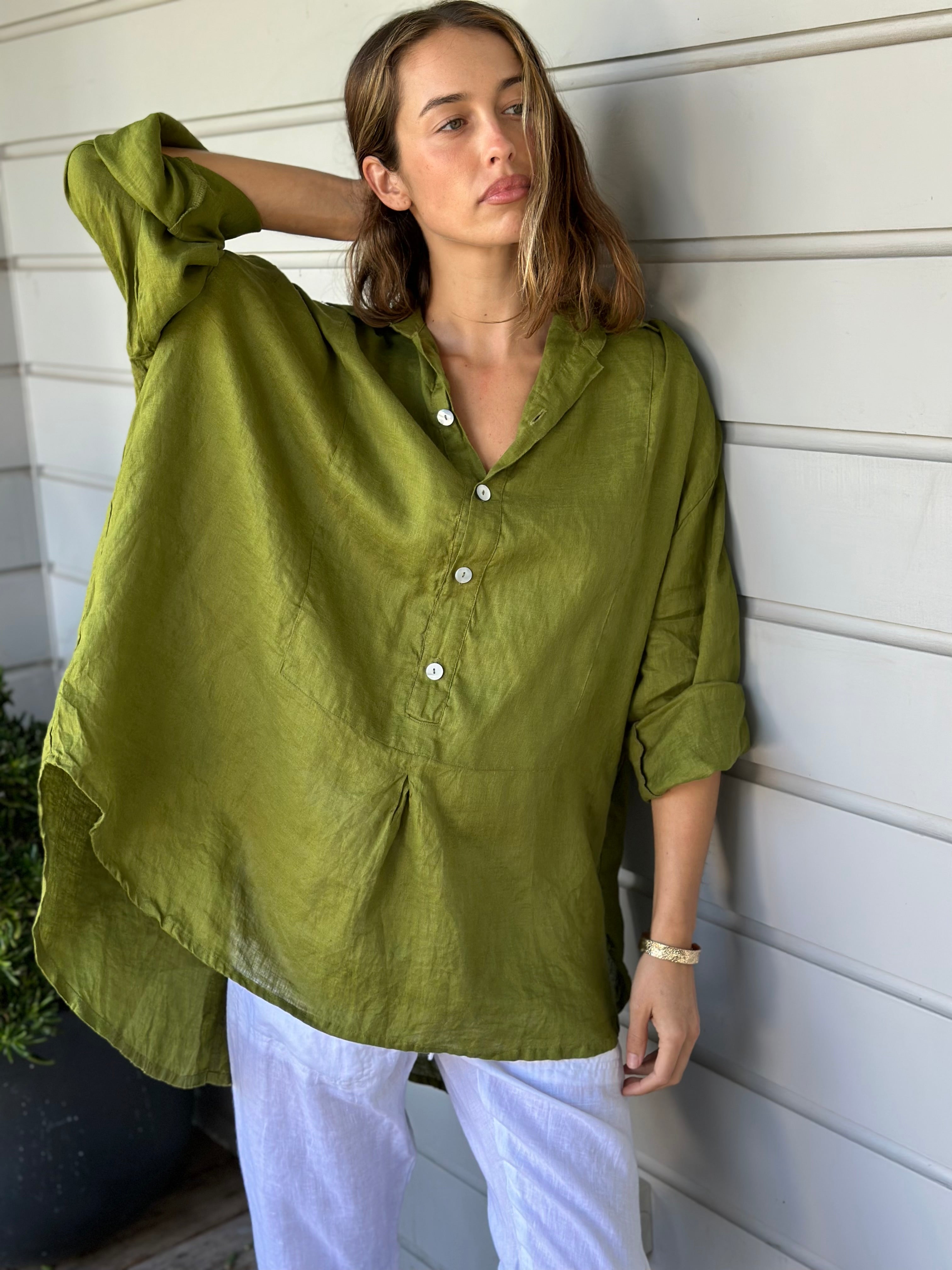 megan shirt - olive linen