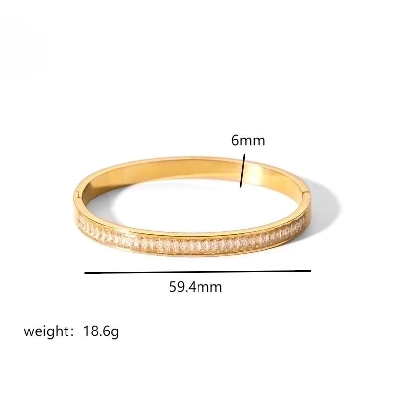 Minimalist Rectangle Stainless Steel Polishing Plating Inlay Zircon 18k Gold Plated Bangle