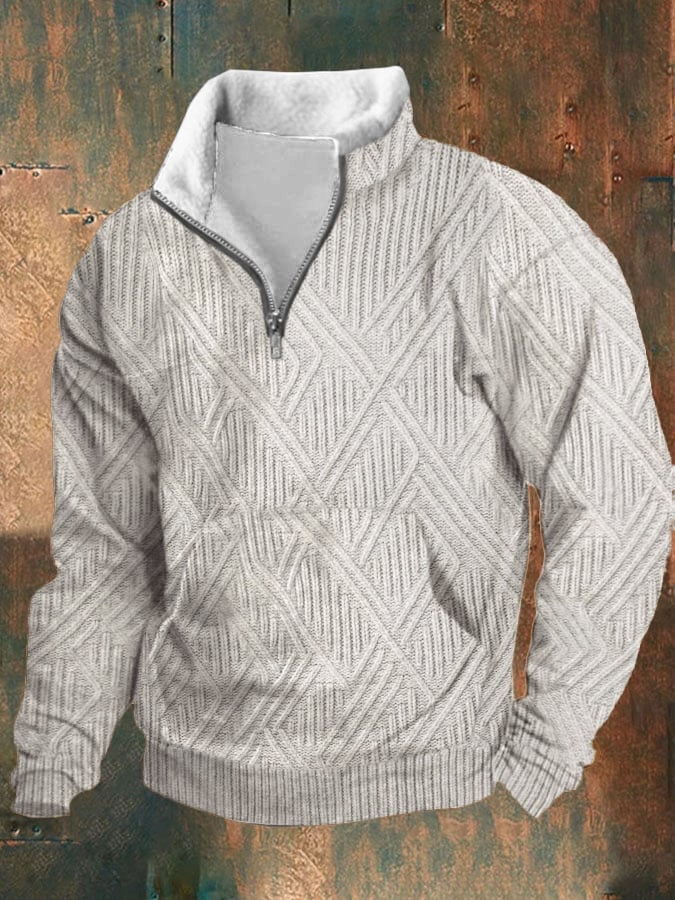 Men's Retro Western Print Zipper Collar Long Sleeve Sweatshirt