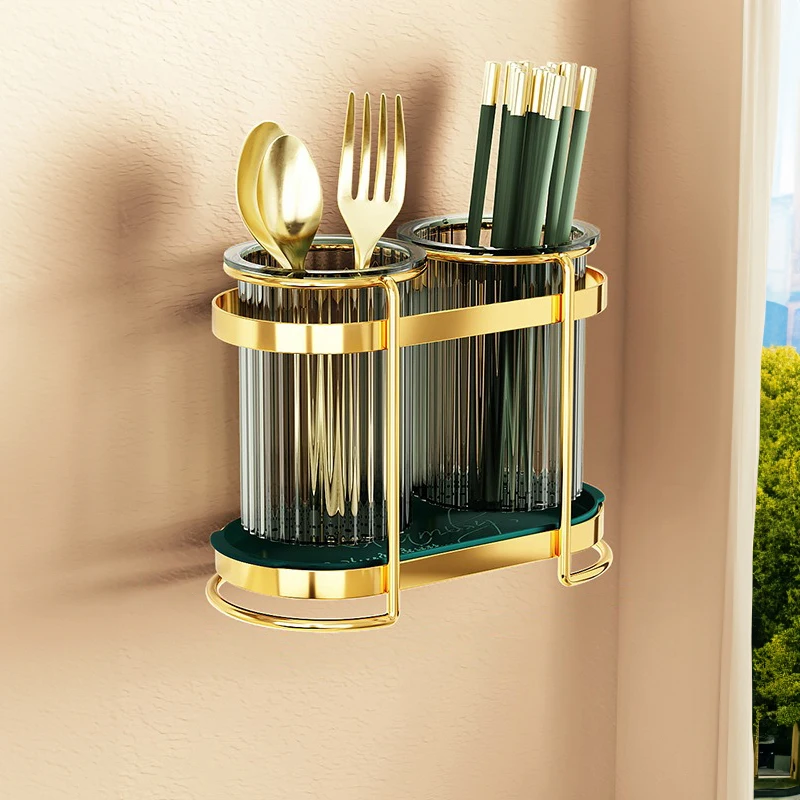 Luxury Kitchen Storage Tableware Drainer Rack Knife Spoon Fork Chopstick Wall Hanging Holder Storage Rack