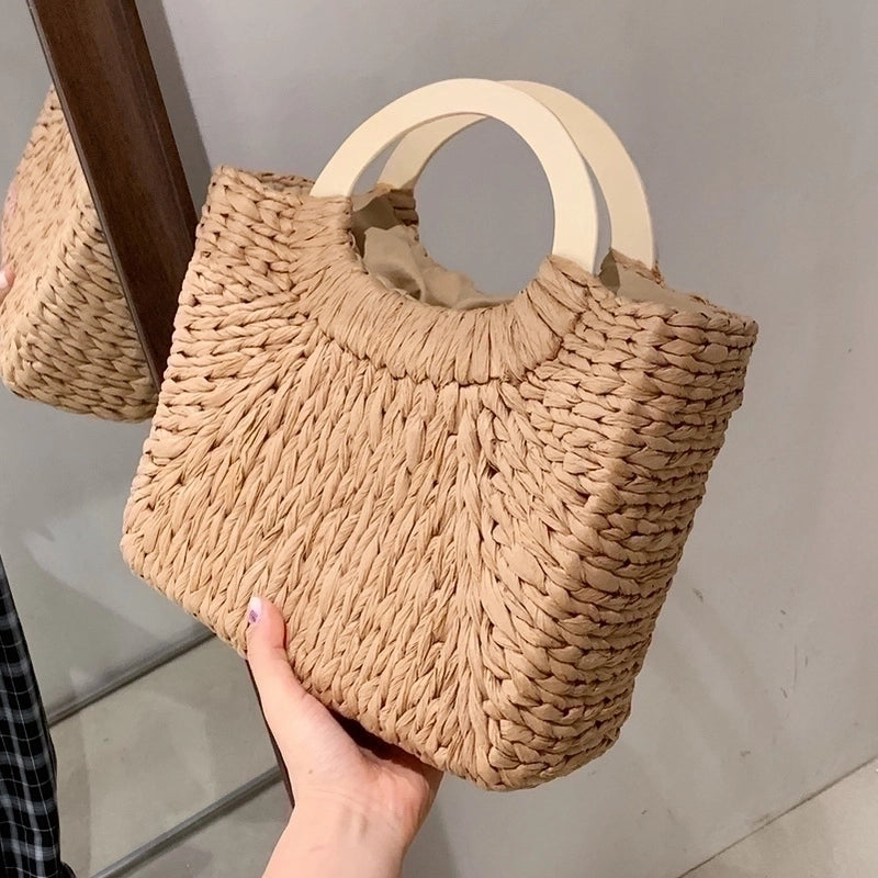 Women's Medium All Seasons Straw Basic Vacation Handbag Straw Bag