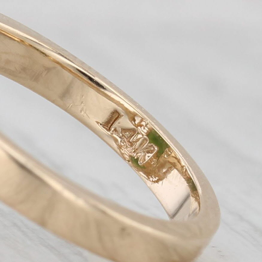 Green Nephrite Jade Navette Cabochon Ring 14k Yellow Gold Size 6.5