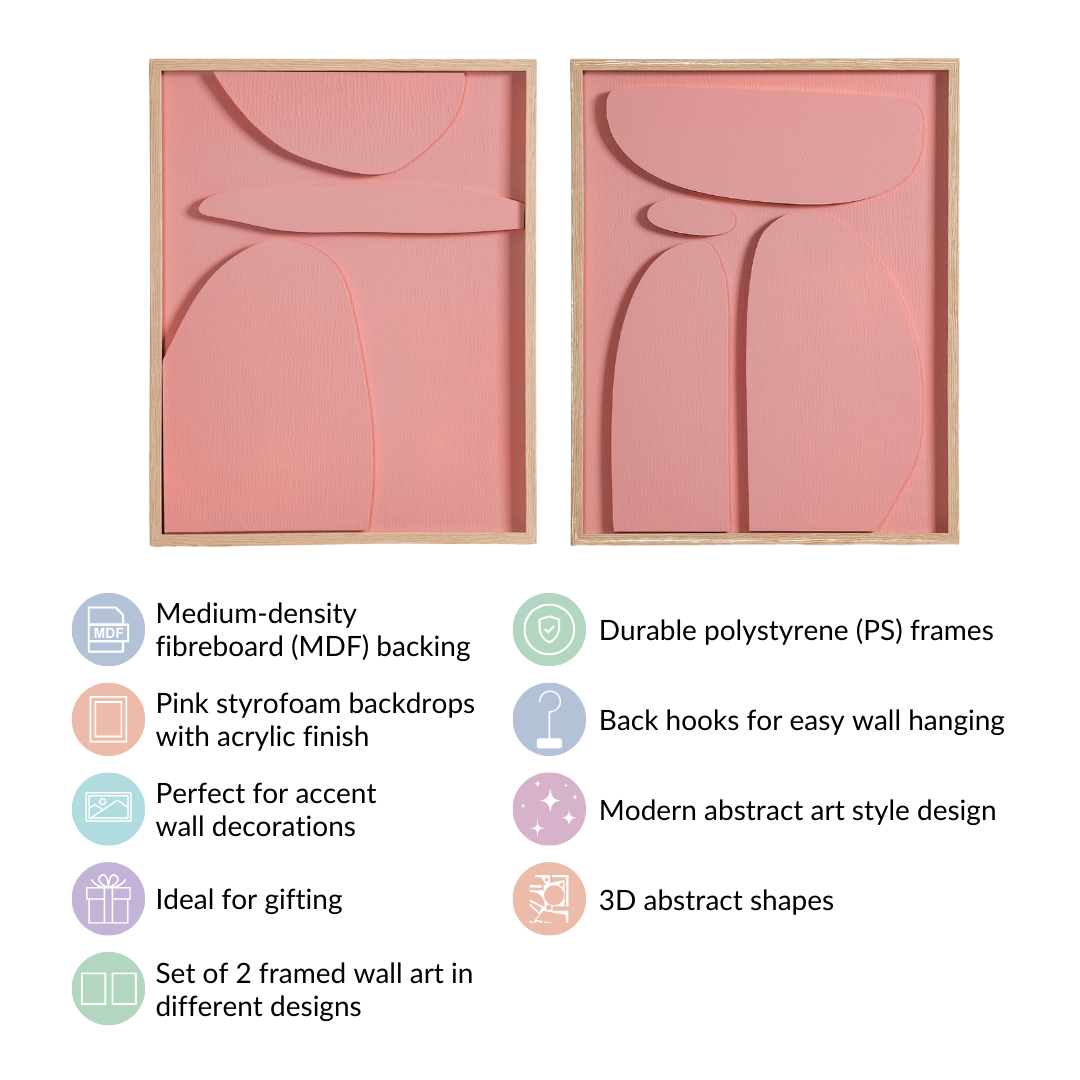 3D Abstract Wall Art Pink Set Of 2 20x16 Inch