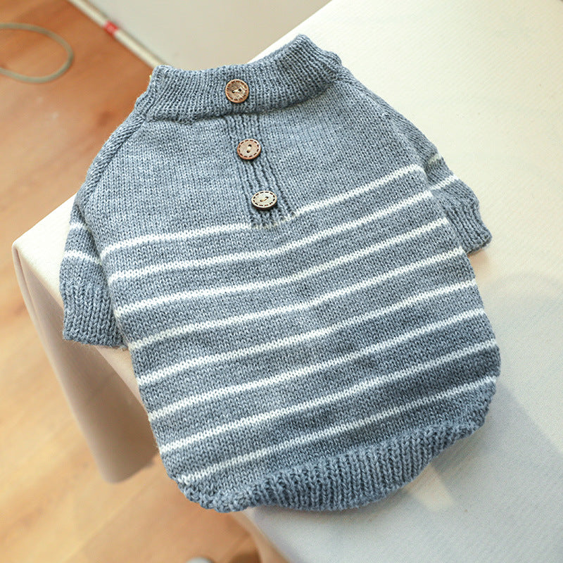 Striped Buttoned Dog Cat Sweater