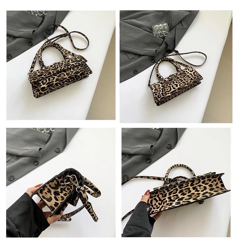 Women's Medium Pu Leather Leopard Streetwear Square Magnetic Buckle Crossbody Bag