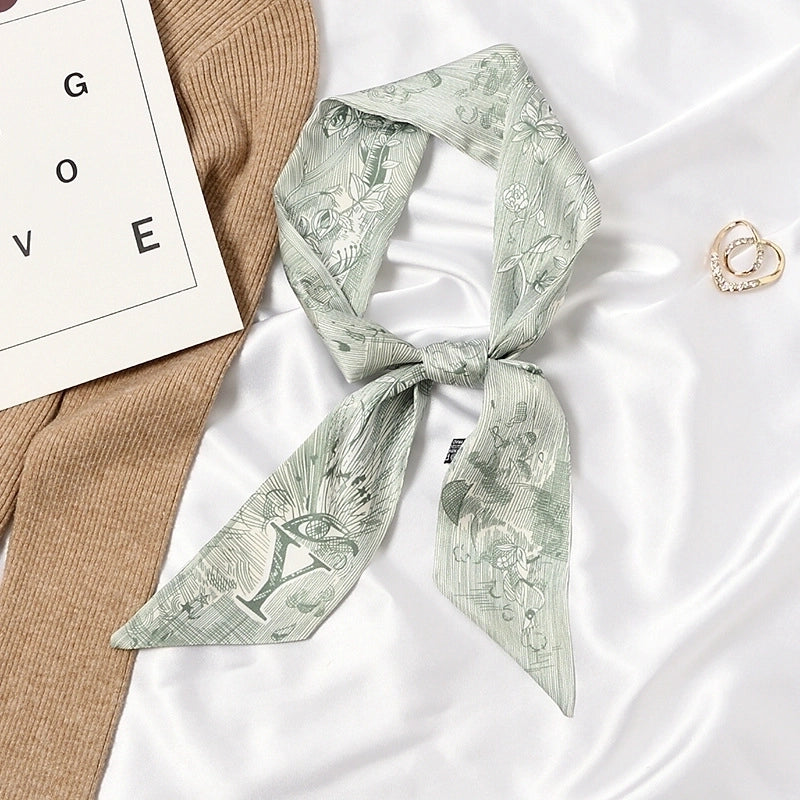 Women's Sweet Color Block Satin Printing Silk Scarf