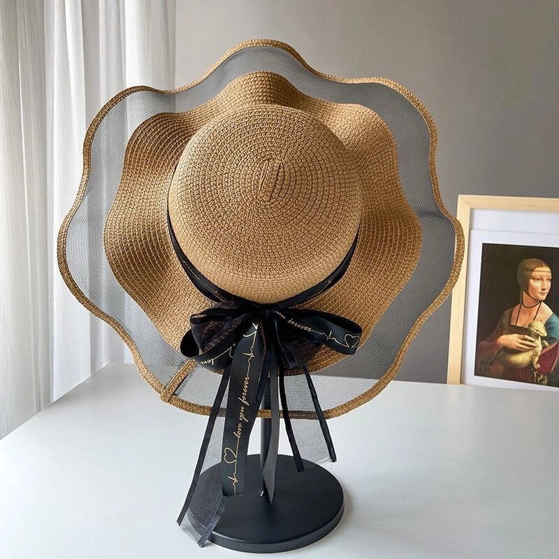 Straw Hat Women's Summer Beach Seaside Travel Sunshade Holiday Sunscreen Big Hat Brim Big Rim Cool Hat  Sun Hat