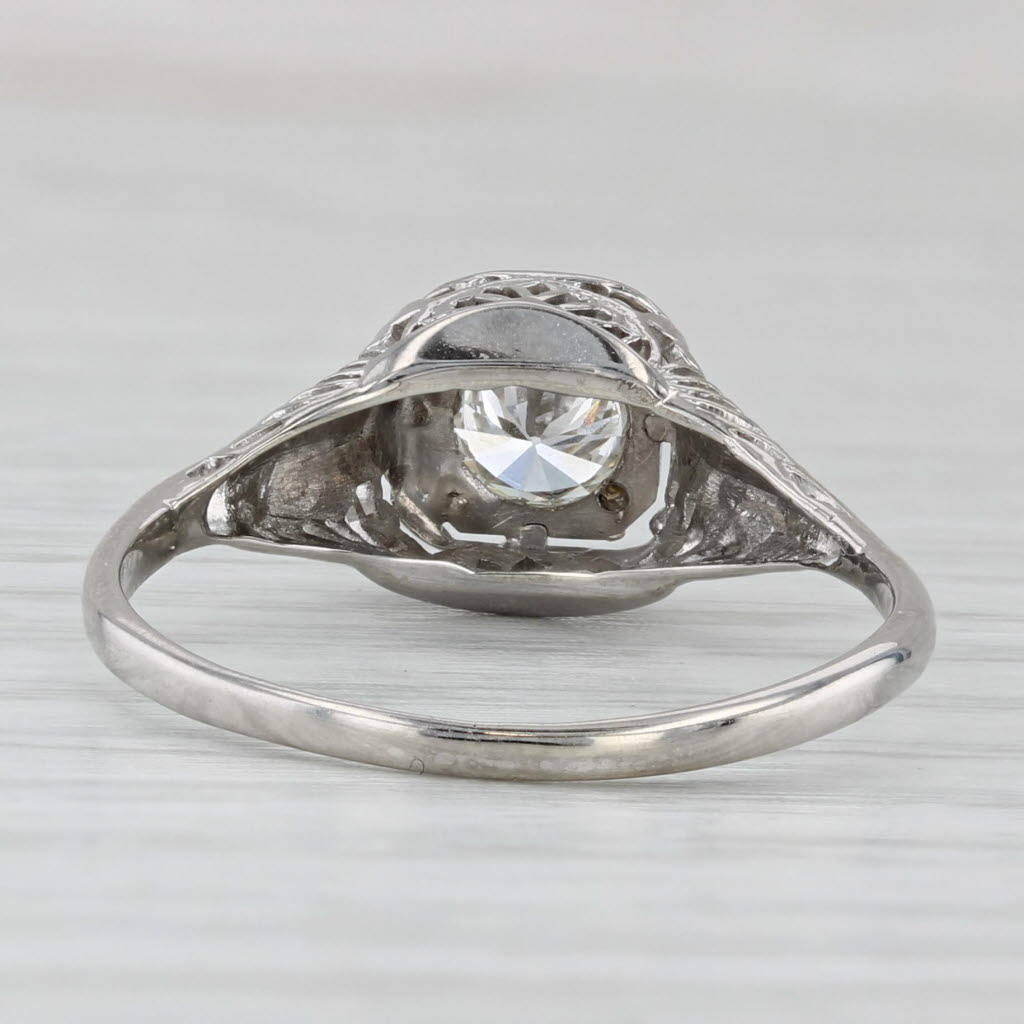 Art Deco 0.46ct Diamond Engagement Ring 14k White Gold Filigree Size 10 GIA