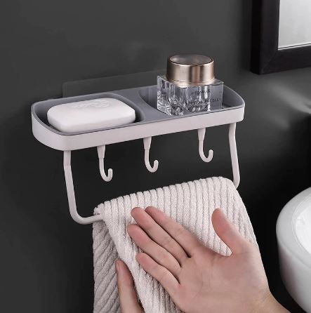 Wall Mounted Drain Suction Cup Soap Dish Bathroom Storage Rack Sponge Holder