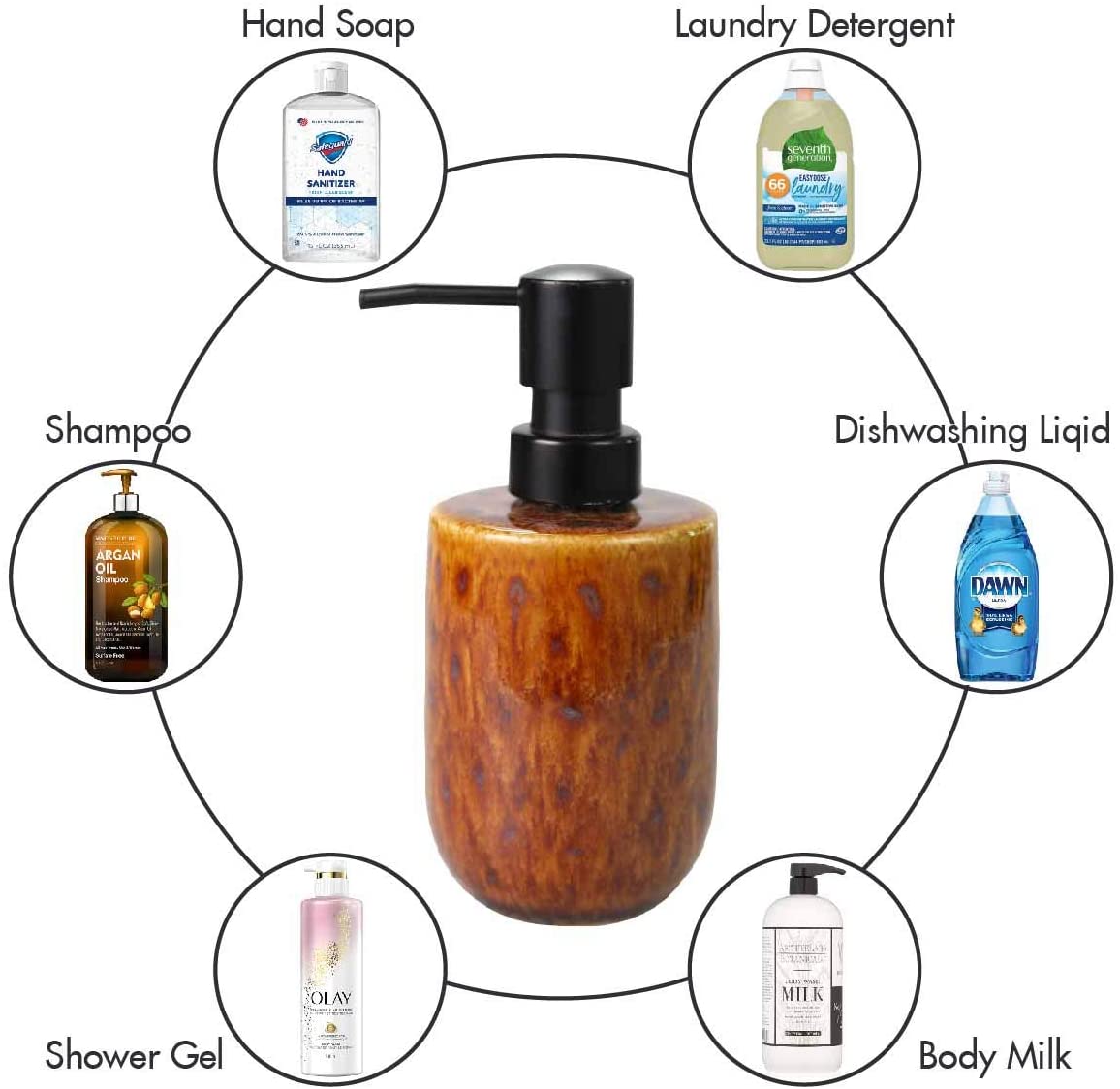 Ceramic Hand Soap Dispenser Pump Bottle. Leopard Ceramic Refillable Lotion Dispenser for Kitchen. Bathroom Countertops. Washroom and Sink(300ml/10oz)