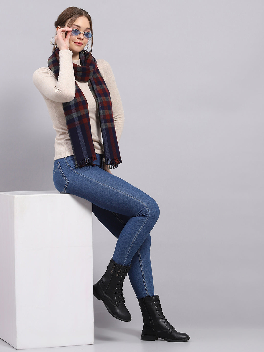 Women Multicolor Check Stole