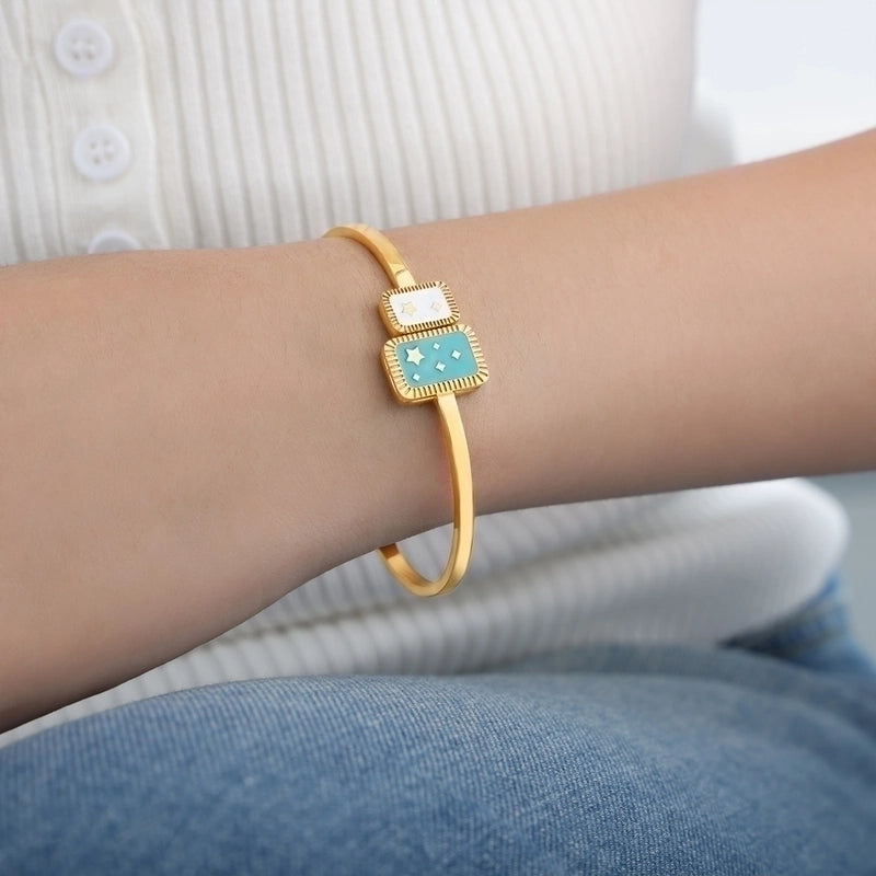 Devil'S Eye Titanium Steel 18K Gold Plated Turquoise Bangle In Bulk