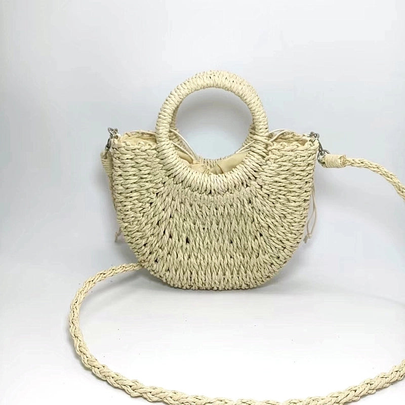 Women'S Small Straw Solid Color Vintage Style String Straw Bag