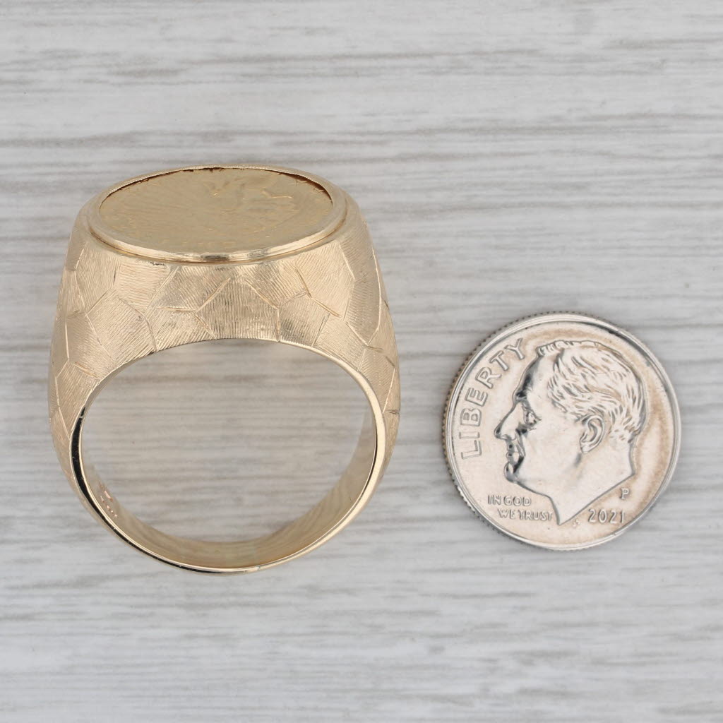 Authentic 1913 2.50 Indian Head Coin Ring 14k 900 Yellow Gold Size 11.5 Men's