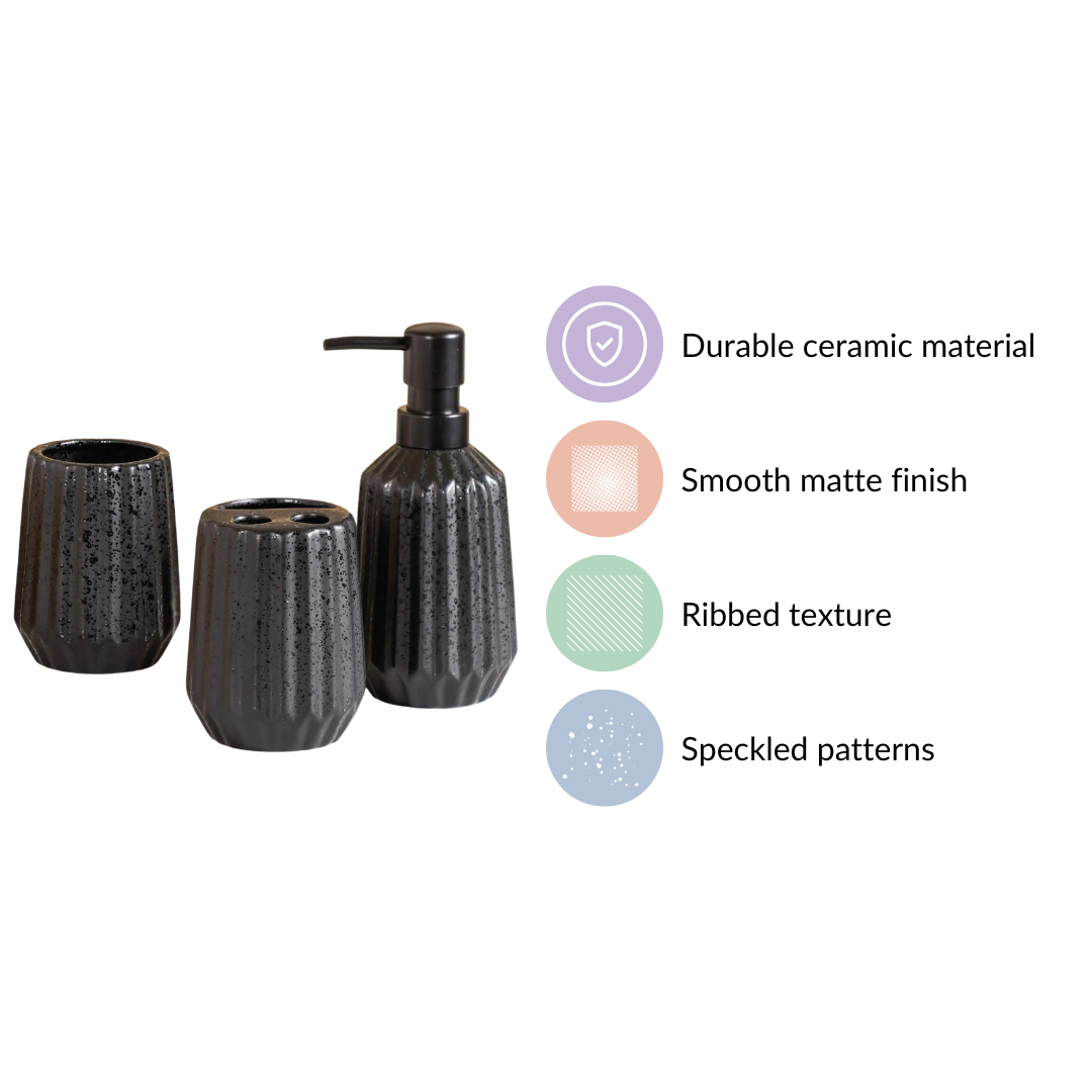 All Black Ceramic Bathroom Set Of 3