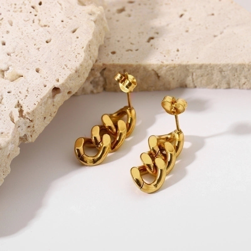 1 Pair Fashion Solid Color Plating Chain Hollow Out Stainless Steel Drop Earrings