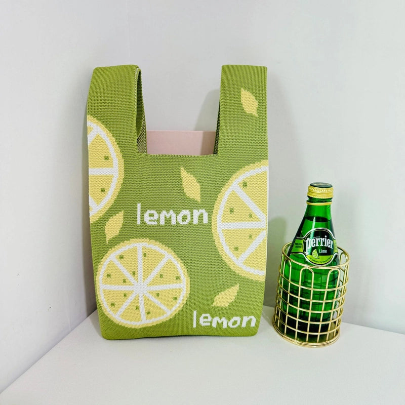 Women's Small Polyester Letter Fruit Cute Square Open Handbag