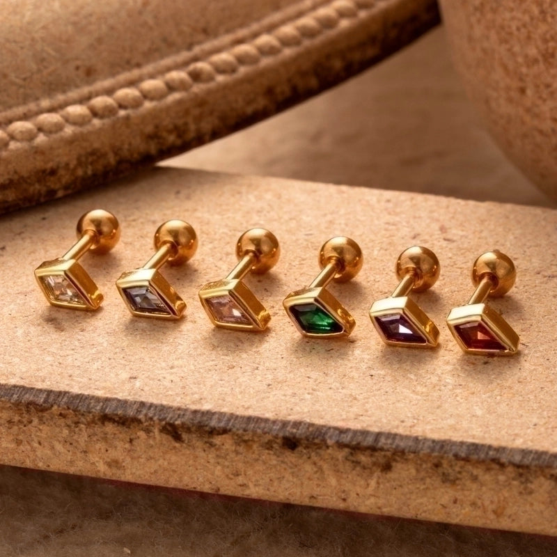 1 Piece Ear Cartilage Rings & Studs Minimalist Classic Style Rhombus 316L Stainless Steel  Copper Plating Inlay Zircon