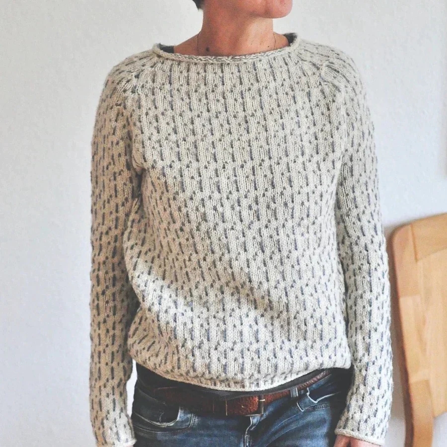 Retro Chic Raindrop Pattern Crew Neck Sweater