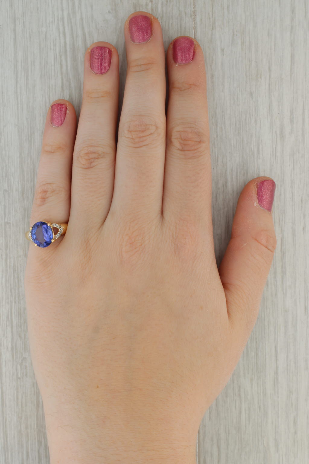 3.22ct Oval Tanzanite Diamond Ring 18k Yellow Gold Size 6.75
