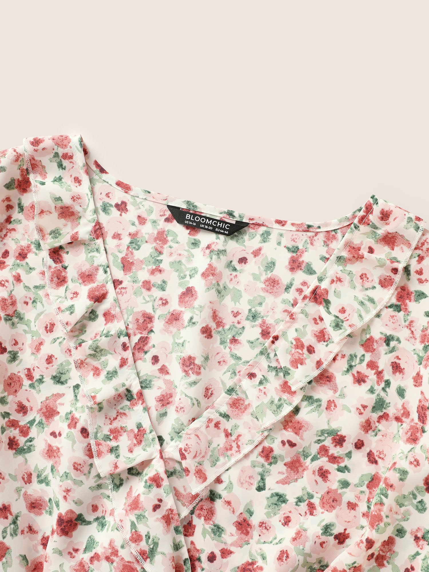 Ditsy Floral Overlap Collar Ruffles Shirred Blouse