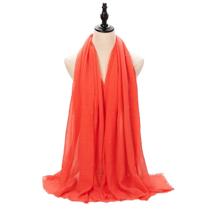 Hot Selling Women's Cotton And Linen Solid Color Baotou Scarf Cover Pleated Short Beard Headscarf