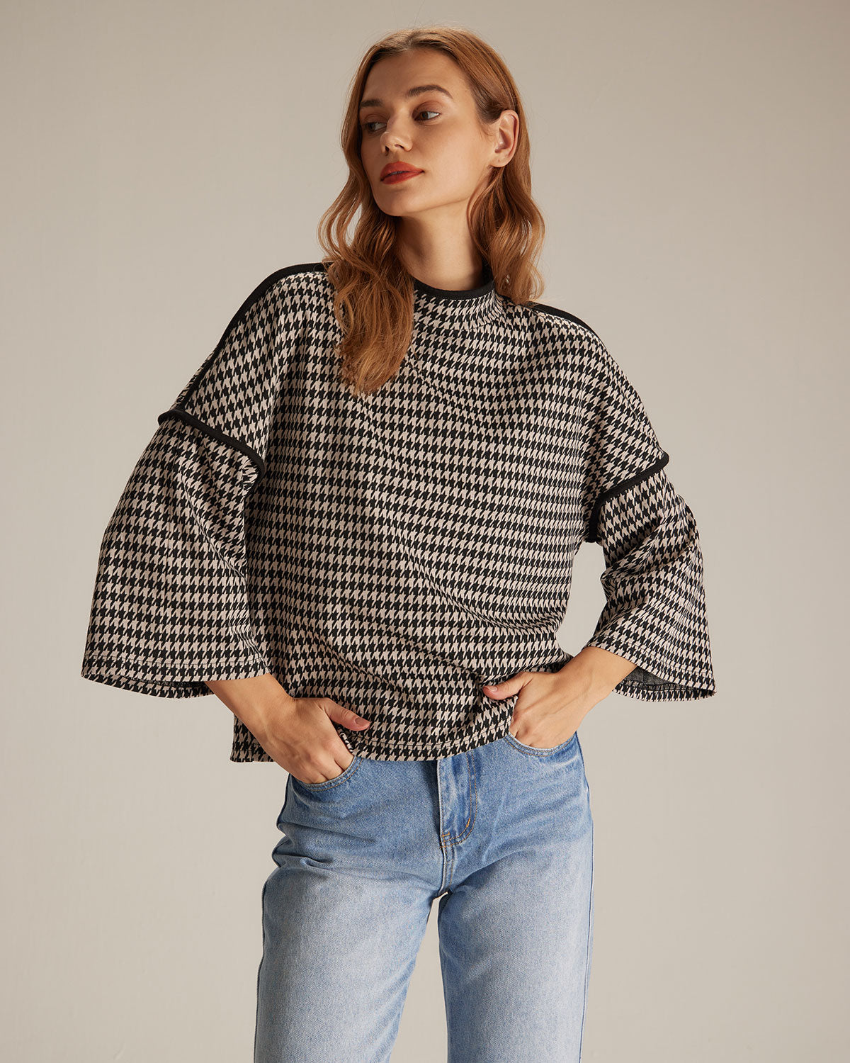 The Black Mock Neck Houndstooth Sweatshirt